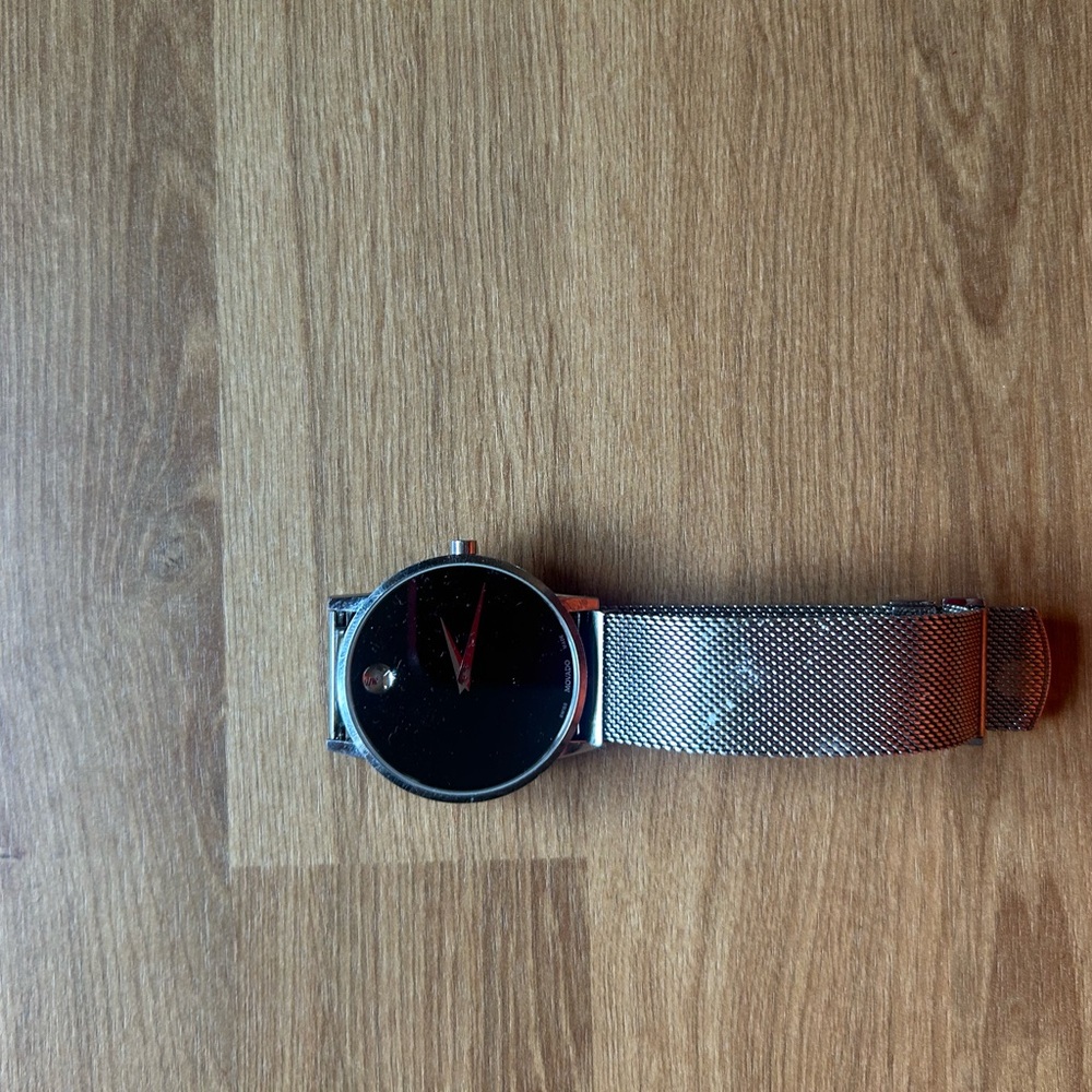 Movado museum Black dial stainless band. 42mm
